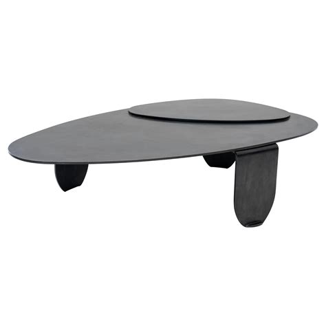 Circular Coffee Side Table Organic Black Modern Contemporary Blackened