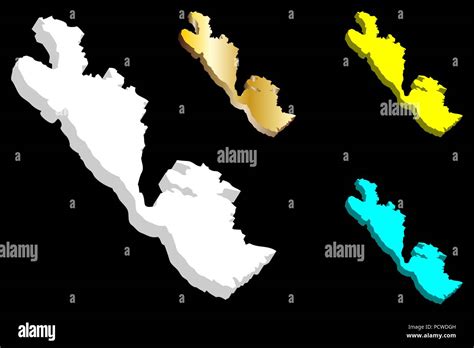 3D map of Ithaca (island of Greece, Ithaki or Ithaka) - white, yellow, blue and gold - vector ...