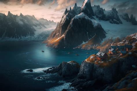 Premium AI Image | Reine Norway is home to a breathtaking mountain ...