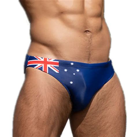 Plus Size AUS US Flag Mens Swim Briefs Sexy Bikini Swimwear Swimming