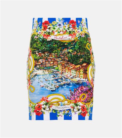 Dolce Gabbana Portofino Printed Jersey Miniskirt Multicoloured