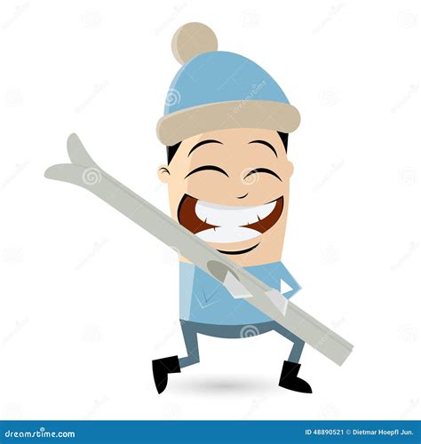 Funny Cartoon Man With Ski Stock Vector - Image: 48890521