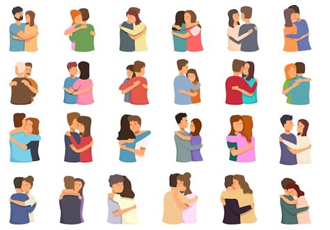 Premium Vector Warm Embrace Icons Set Cartoon Vector Couple Hug