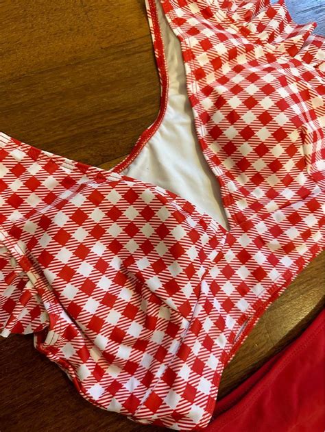 Gingham Red Bikini Set Women S Fashion Swimwear Bikinis Swimsuits On Carousell