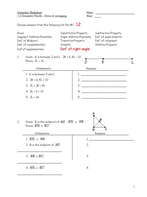 Geometric Proofs Worksheets