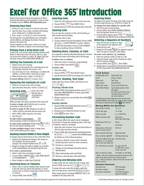 Buy Microsoft Excel Introduction Quick Reference Guide Windows