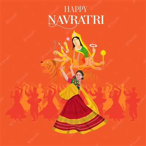 Premium Vector | Ma Ambe Navratri Couple Playing Garba