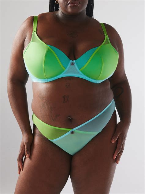 I Dare Hue Mesh High Leg Bikini Knickers In Blue Green Multi