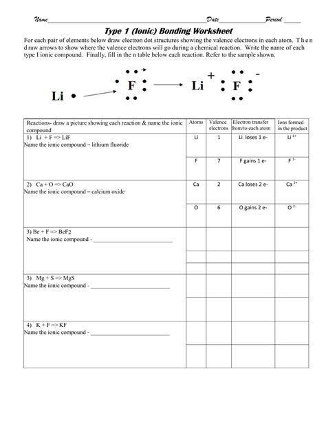 Ionic Bonding Worksheet Db Excel