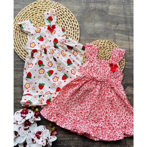 Kit 2 Vestidos Menina Bebê Estampados Sarja 1 ao 6 Escorrega o Preço