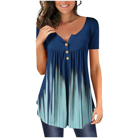 Scyoekwg Womens Tunic Tops Summer Trendy Short Sleeve Tshirts Buttons