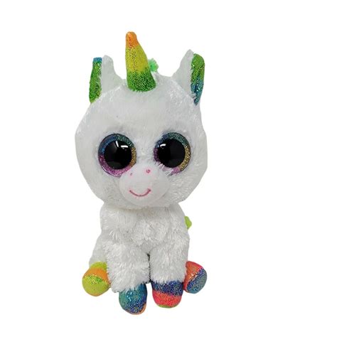 Ty Beanie Boos Plush Pixy the Unicorn White Rainbow Stripes Stuffed ...