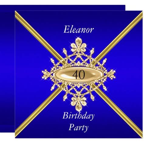 Women 40th Birthday Party Gold Royal Blue Invitation