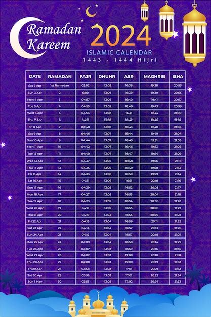 Premium Vector Vector Gradient Ramadan 2024 Calendar Template