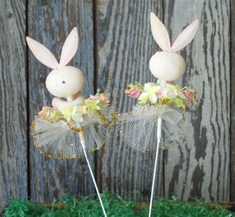 Vintage Flocked Plastic Easter Floral Picks Bunnies Etsy