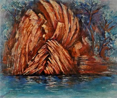 Ancien Tableau Peinture Huile Paysage Fauve Marine Calanque Corse Sign