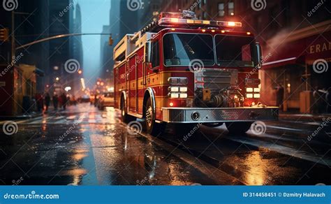 Fire Truck with Emergency Lights on the Street Stock Image - Image of disaster, heroes: 314458451