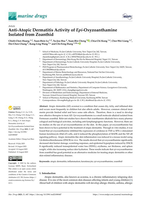 Pdf Anti Atopic Dermatitis Activity Of Epi Oxyzoanthamine Isolated