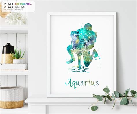 Aquarius Art Watercolor Print Aquarius Wall Decor Horoscope Etsy