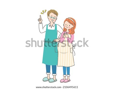 Pregnant Smiling Woman Husband Apron Stock Vector Royalty Free