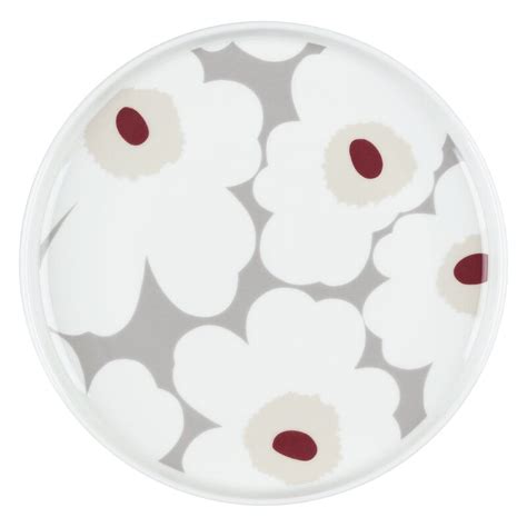 Marimekko Oiva Unikko Plate 20 Cm L Grey White Red Yellow