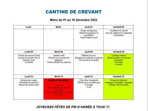 Menu De La Cantine De D Cembre Commune De Crevant