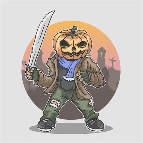 Premium Vector | Halloween cute pumpkin killer mascot