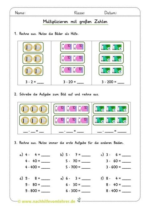 Einmaleins mit großen Zahlen Multiplizieren kostenloses