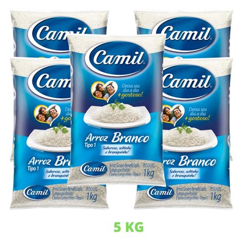 Arroz 1kg Branco Tipo 1 Soltinho Branquinho Camil 5 Unid em Promoção