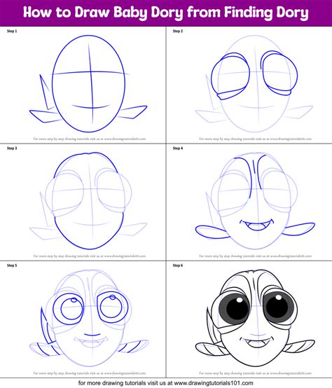 How To Draw Baby Dory From Finding Dory Printable Step By Step Drawing