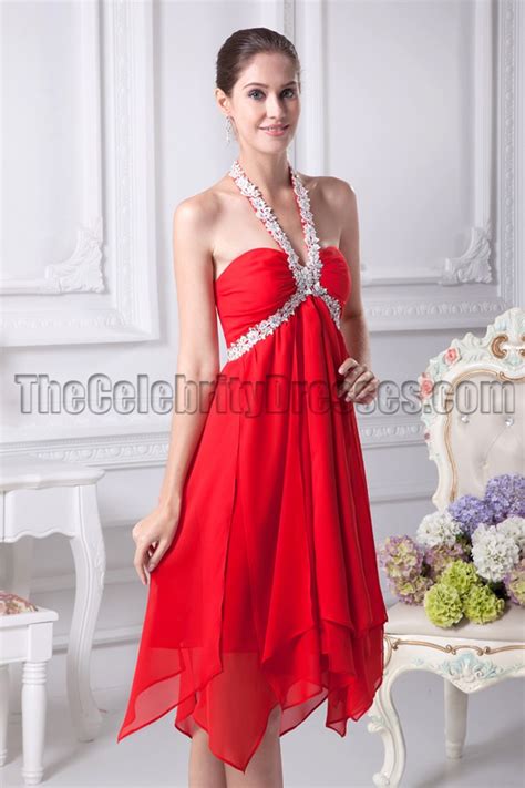 Chic Red Chiffon A Line Halter Cocktail Party Dresses Thecelebritydresses