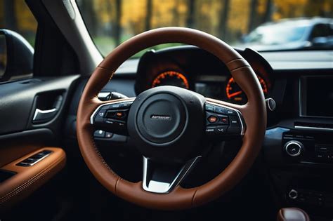 Premium AI Image | Steering wheel and interior of a modern car