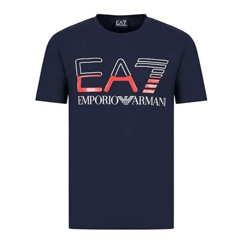 Emporio Armani Ea7 Cotton Printed Logo Navy Blue T Shirt Clothing