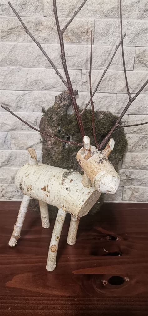 Birch Log Reindeer Christmas Decor Wooden Reindeer Etsy