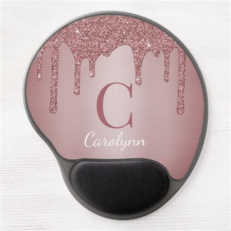 Girly Pink Sparkle Glitter Drips Monogram Gel Mouse Pad Zazzle
