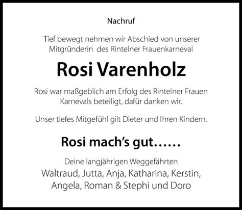 Traueranzeigen Von Rosi Varenholz Trauer Anzeigen De