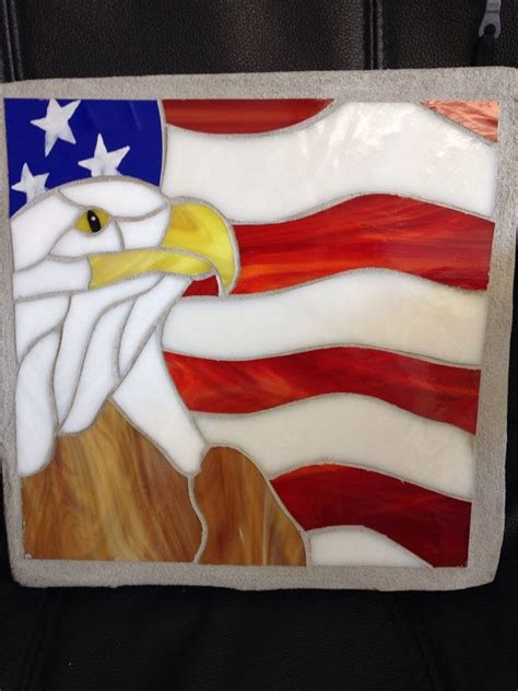 American Flag And Eagle Stained Glass Mosaic Garden Stepping Stone Stained Glass Stained