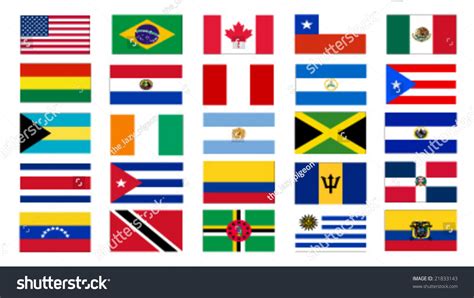 Set America North South Flags Vector Stock Vector Royalty Free