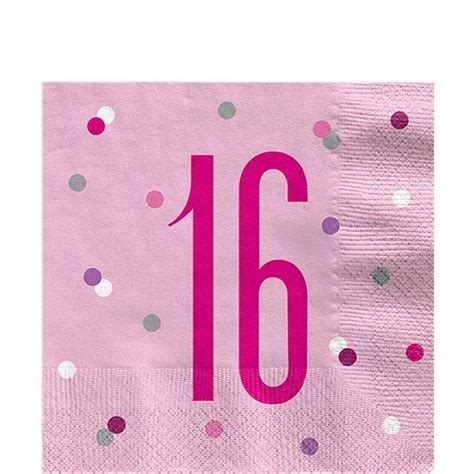 Pink 16th Birthday Paper Napkins 33cm 16pk Party Delights