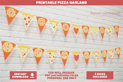 Printable Pizza Party Banner Garland Printable Pizza Flag Etsy