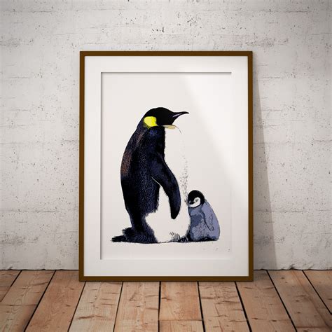 Penguin Mother with Baby Penguin Print Penguin Chick | Etsy