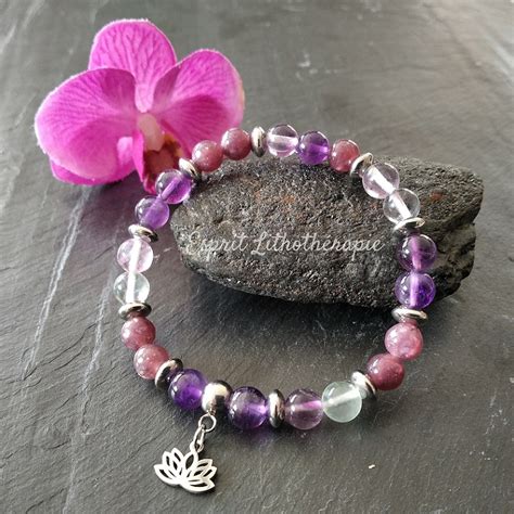 Bracelet Am Thyste Fluorite L Pidolite Esprit Lithoth Rapie