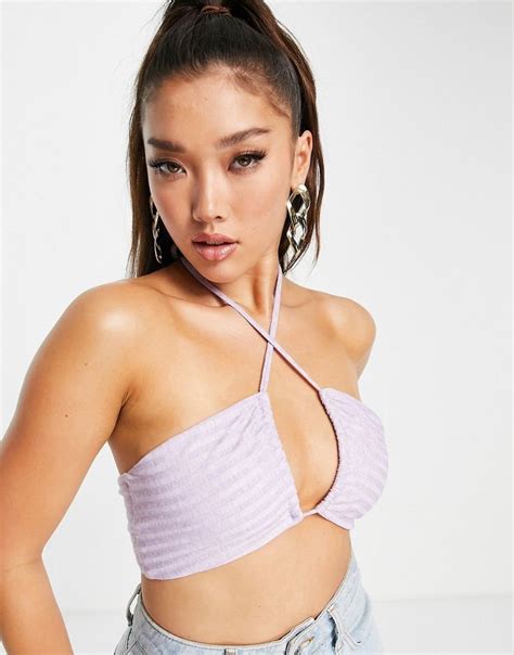 Asos Design Set Halter Neck Crop Top In Lilac Asos Crop Tops Halter Neck Crop Top Asos Designs