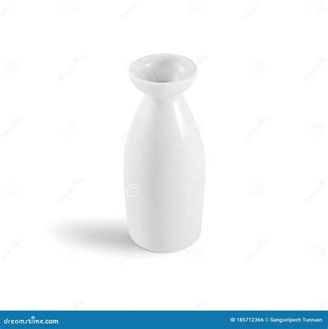 White Ceramic Japanese Traditional Sake Bottle On White Background