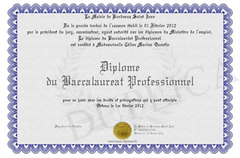 Diplome Du Baccalaureat Professionnel