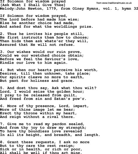 Old English Song Lyrics For If Solomon For Wisdom Prayed With PDF