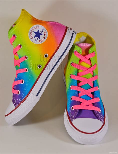 Custom Dyed Slanted Reverse Neon Rainbow Converse All Star High Top