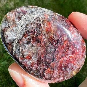 Hematoid Quartz Palm Stone W Rainbows Fire Quartz Crystal Red