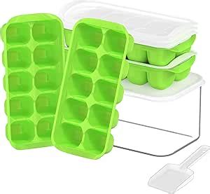 DOQAUS Ice Cube Tray With Lid And Bin 4 Pack Ice Trays For Freezer