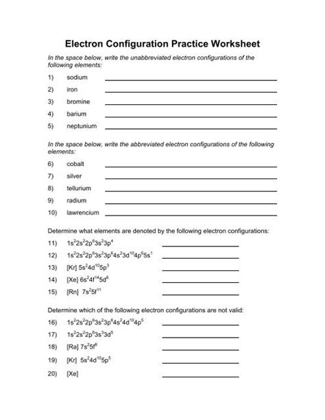 Electron Configuration Practice Worksheet